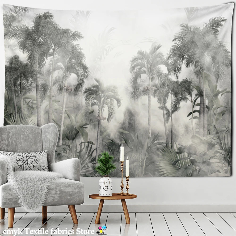 Tropical Botanical Garden Tapestry Wall Hanging Bohemian Style Natural Scenery Palm Tree Wall Art Aesthetic Decor