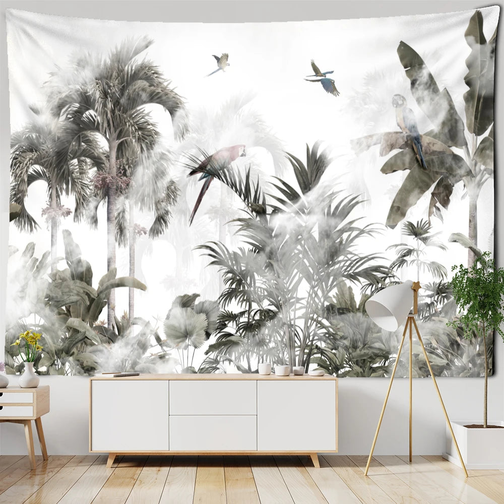 Tropical Botanical Garden Tapestry Wall Hanging Bohemian Style Natural Scenery Palm Tree Wall Art Aesthetic Decor