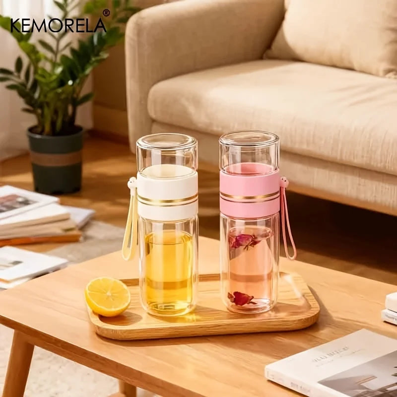 1PCS 520Ml Portable Glass Tea Infuser Double-Walled Borosilicate Glass Tea Mug with Stainless Steel Strainer Ideal for Office