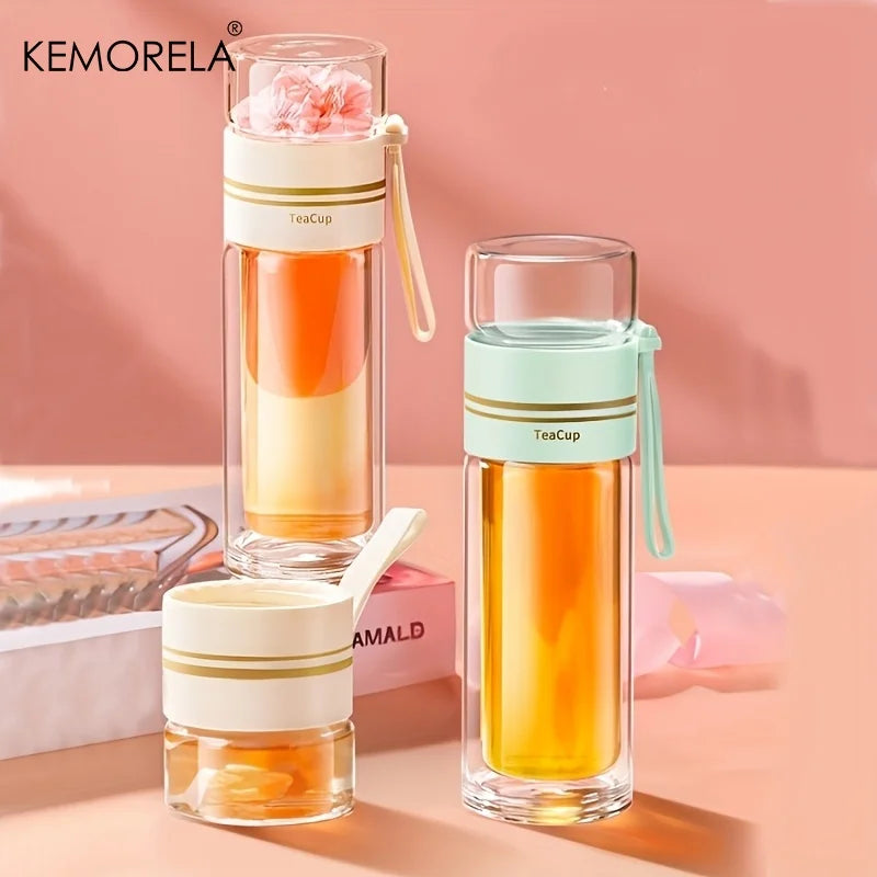 1PCS 520Ml Portable Glass Tea Infuser Double-Walled Borosilicate Glass Tea Mug with Stainless Steel Strainer Ideal for Office