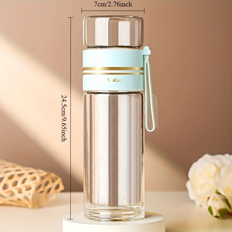 1PCS 520Ml Portable Glass Tea Infuser Double-Walled Borosilicate Glass Tea Mug with Stainless Steel Strainer Ideal for Office