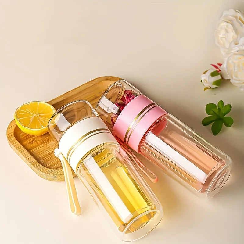 1PCS 520Ml Portable Glass Tea Infuser Double-Walled Borosilicate Glass Tea Mug with Stainless Steel Strainer Ideal for Office