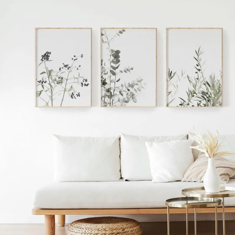 Modern Botanical Farmhouse Print Wall Art Eucalyptus Olive Branch Palm Leaves Neutral Nature Photography Living Room Home Decor
