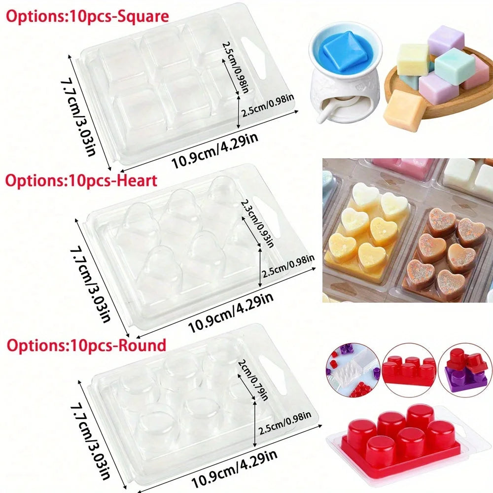 Wax Melt Molds-10 Pcs 6 Cavity Circular Clear Empty Plastic Wax Melt Clamshells for Wickless Wax Melt Candles DIY Candle Tool