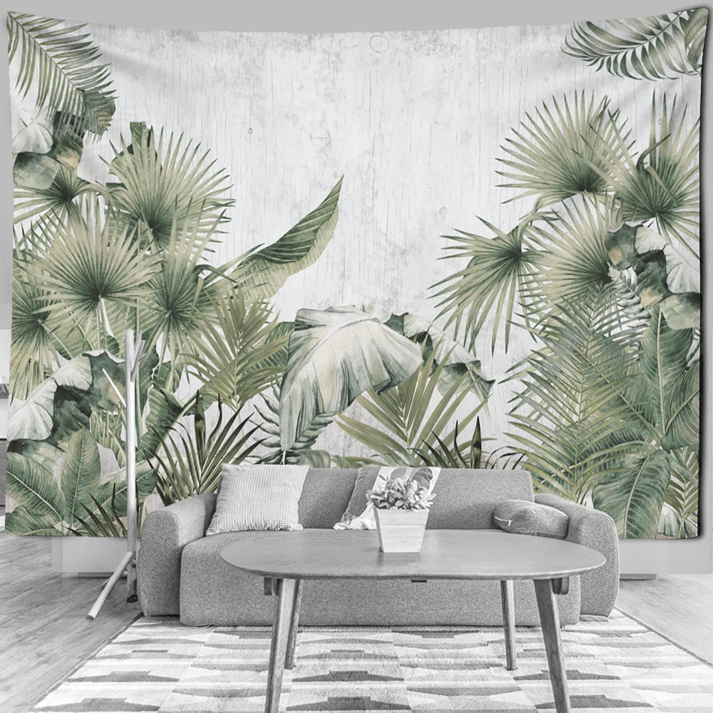 Tropical Botanical Garden Tapestry Wall Hanging Bohemian Style Natural Scenery Palm Tree Wall Art Aesthetic Decor