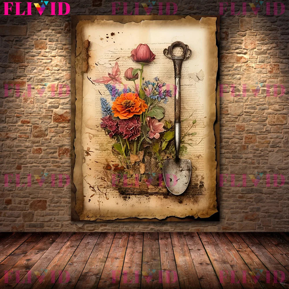Botanical Junk Journal,Shabby Floral Art Poster And Print,Botanical Garden Vintage Wall Art Canvas Painting,Home Decor Unframed