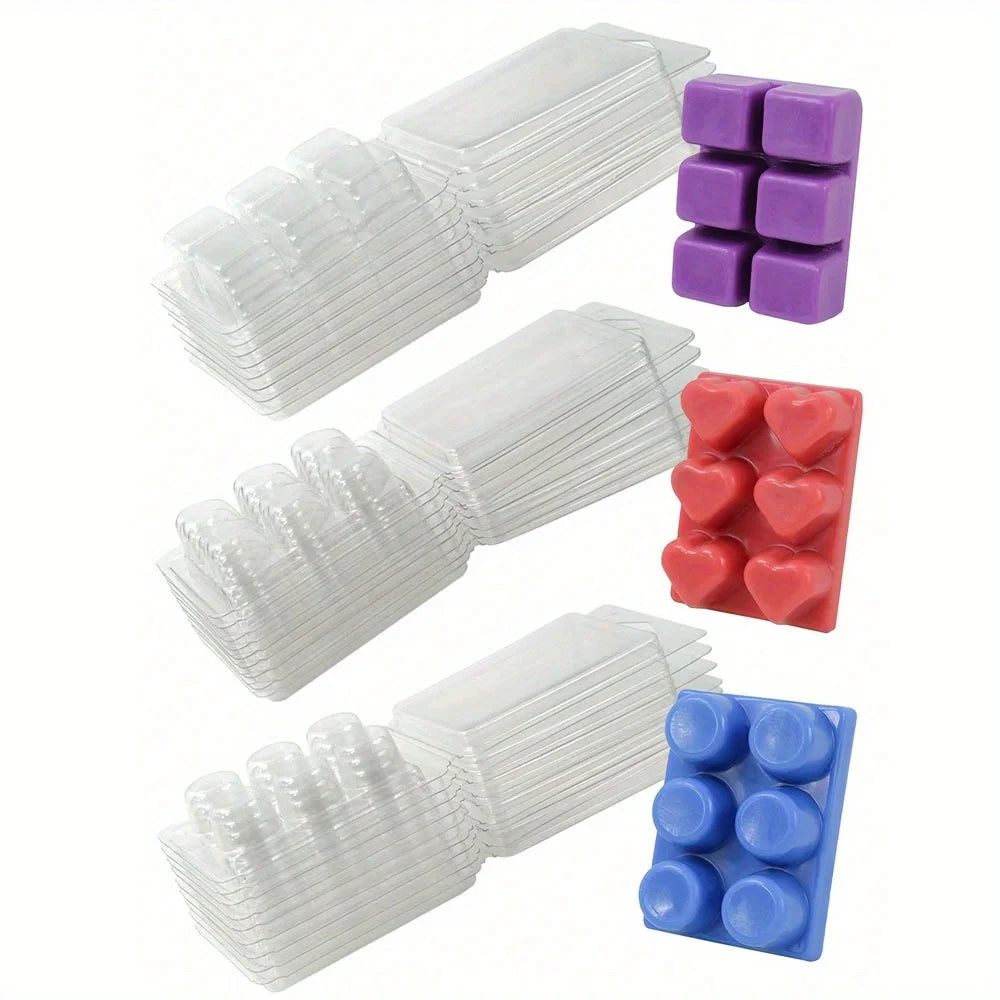 Wax Melt Molds-10 Pcs 6 Cavity Circular Clear Empty Plastic Wax Melt Clamshells for Wickless Wax Melt Candles DIY Candle Tool