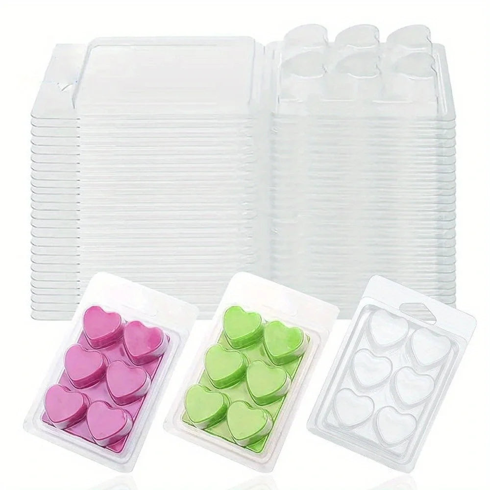 Wax Melt Molds-10 Pcs 6 Cavity Circular Clear Empty Plastic Wax Melt Clamshells for Wickless Wax Melt Candles DIY Candle Tool