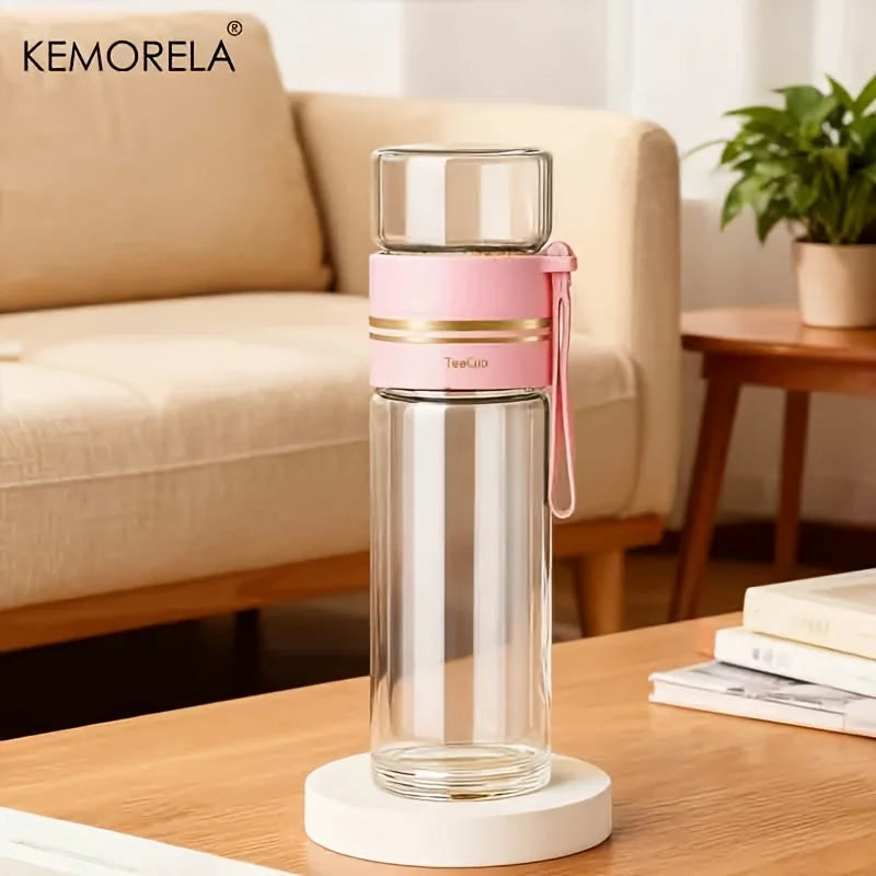 1PCS 520Ml Portable Glass Tea Infuser Double-Walled Borosilicate Glass Tea Mug with Stainless Steel Strainer Ideal for Office