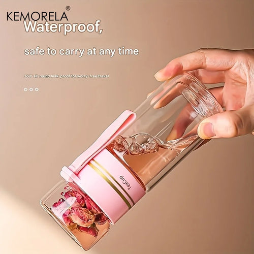 1PCS 520Ml Portable Glass Tea Infuser Double-Walled Borosilicate Glass Tea Mug with Stainless Steel Strainer Ideal for Office