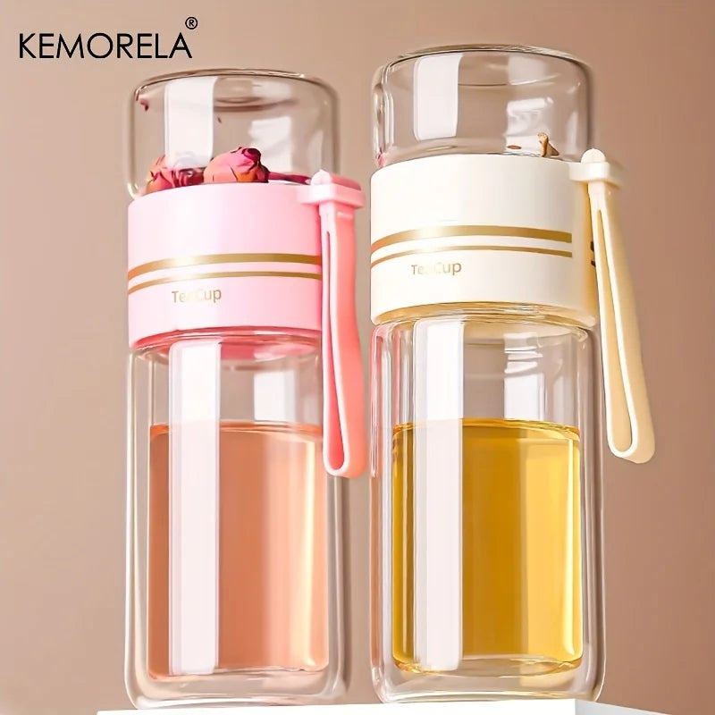 1PCS 520Ml Portable Glass Tea Infuser Double-Walled Borosilicate Glass Tea Mug with Stainless Steel Strainer Ideal for Office