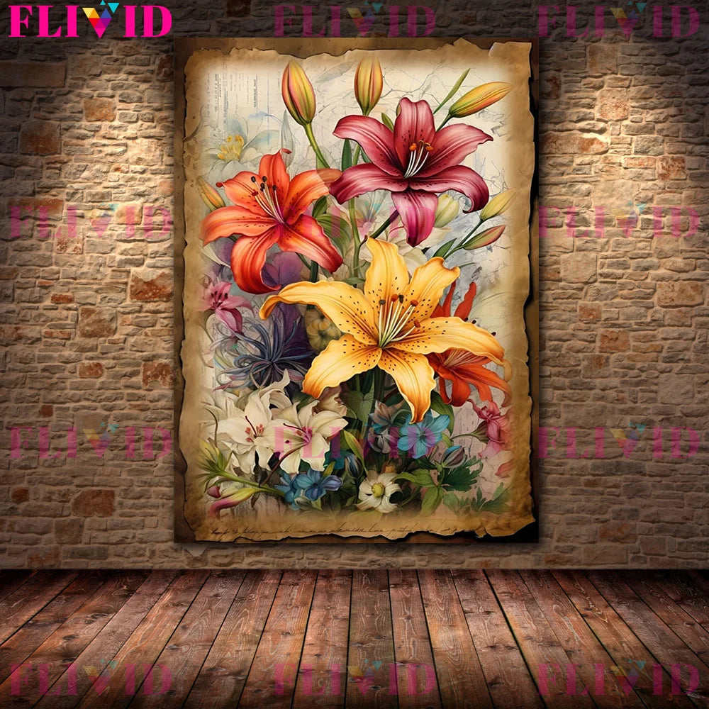 Botanical Junk Journal,Shabby Floral Art Poster And Print,Botanical Garden Vintage Wall Art Canvas Painting,Home Decor Unframed