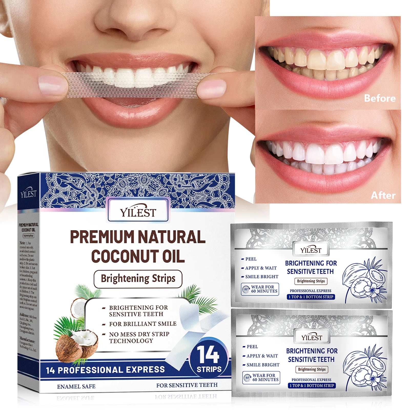 Teeth Whitening Strips Improve Dental Yellowing Mint Oral Hygiene Cleaning Gel Teeth Bright Stain for Lasting Bright Smile 14PCS