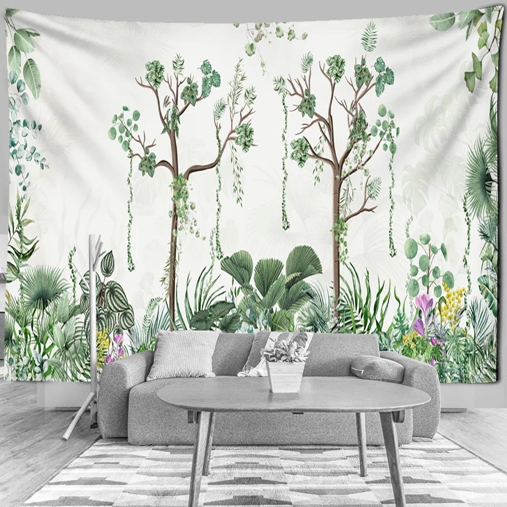 Tropical Botanical Garden Tapestry Wall Hanging Bohemian Style Natural Scenery Palm Tree Wall Art Aesthetic Decor