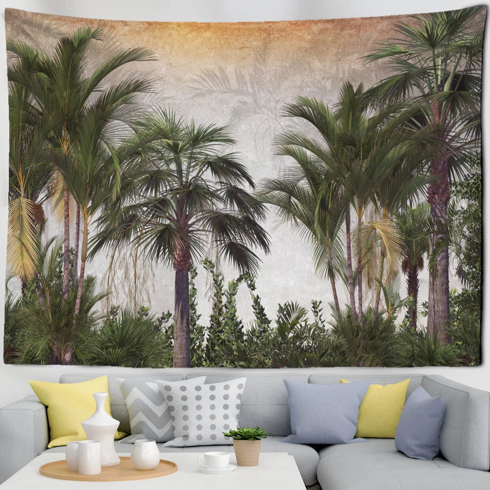 Tropical Botanical Garden Tapestry Wall Hanging Bohemian Style Natural Scenery Palm Tree Wall Art Aesthetic Decor