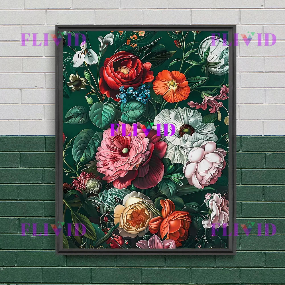 Floral Bouquet Art Print Lush Colorful Flowers Vintage Wall Art Canvas Painting, Abstract Art Poster Print Chic Botanical Decor