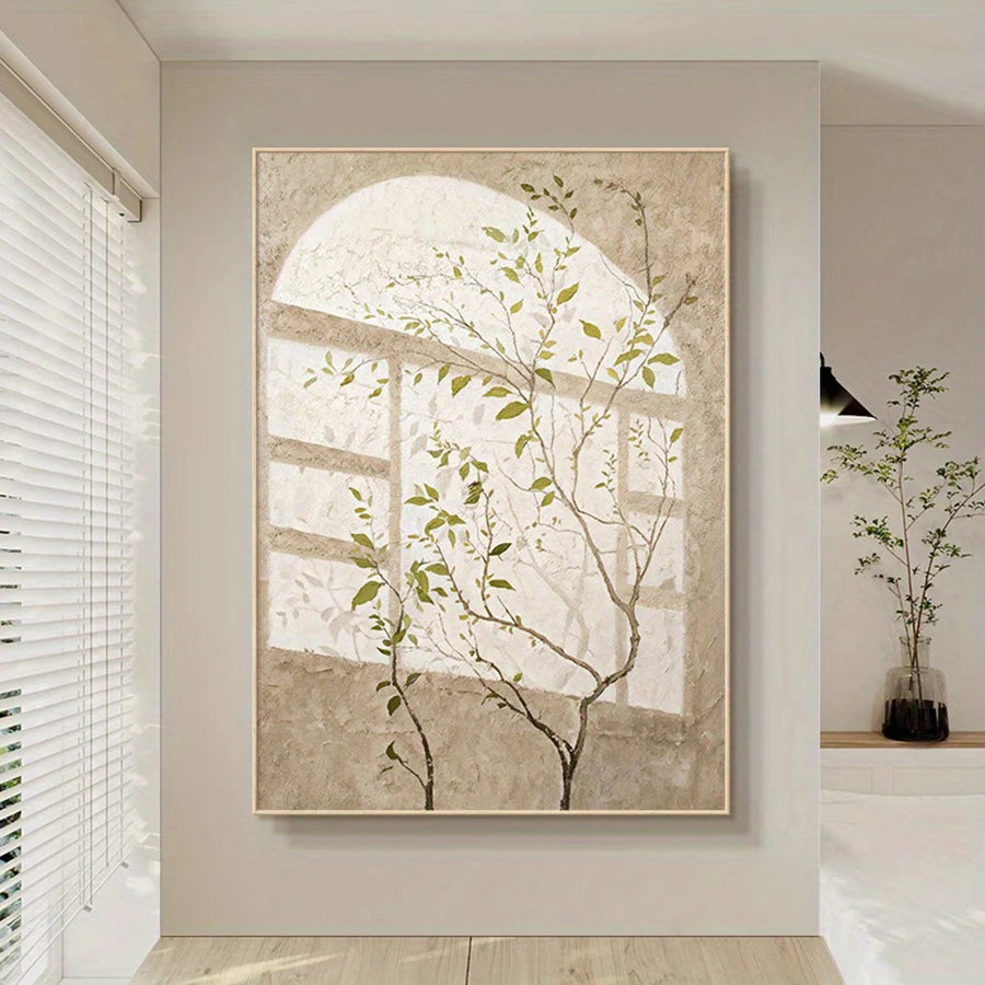 Elegant Japanese Botanical Canvas Art - Modern Minimalist Light And Shadow Wall Decor, Frameless, Suitable For Living Room, Bed