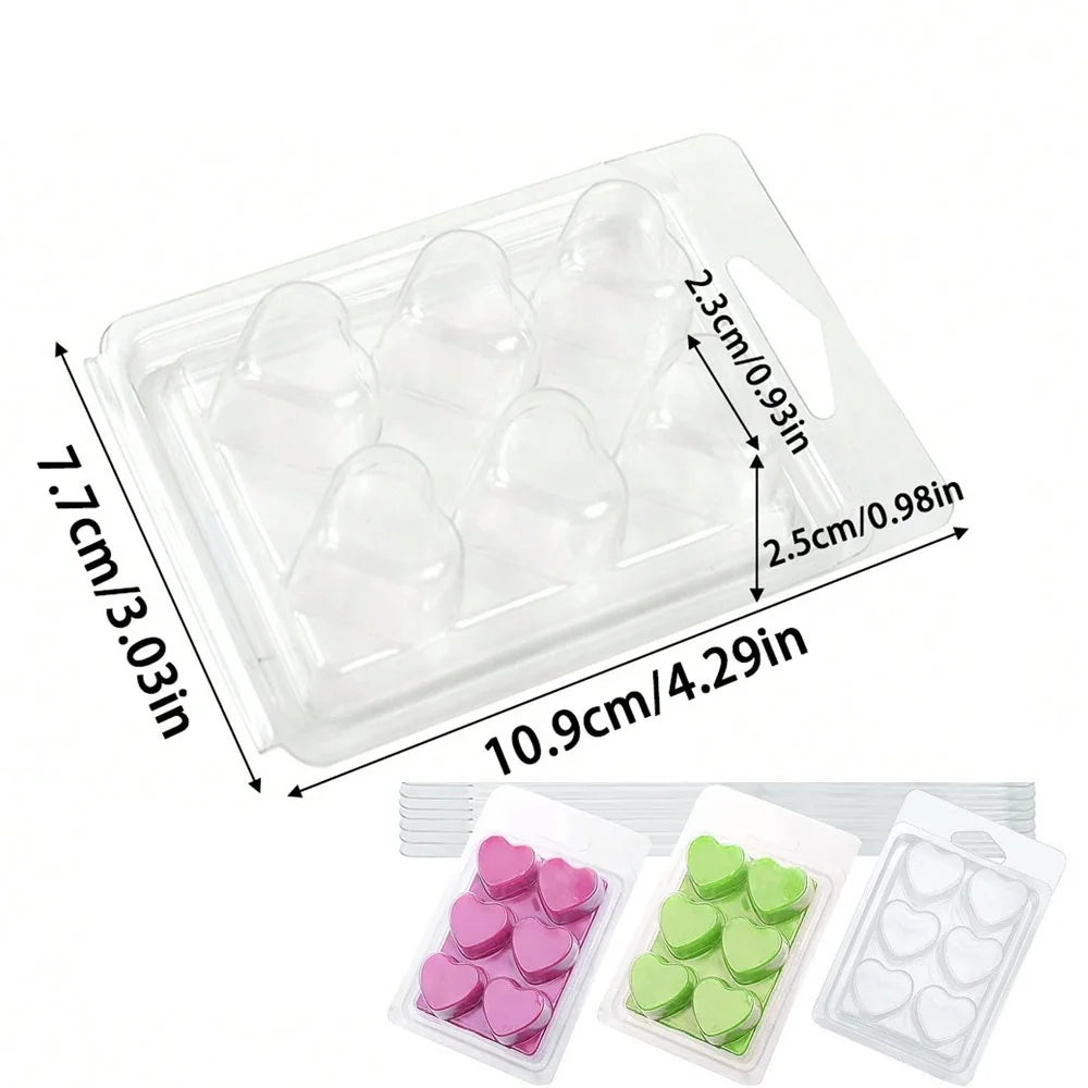 Wax Melt Molds-10 Pcs 6 Cavity Circular Clear Empty Plastic Wax Melt Clamshells for Wickless Wax Melt Candles DIY Candle Tool