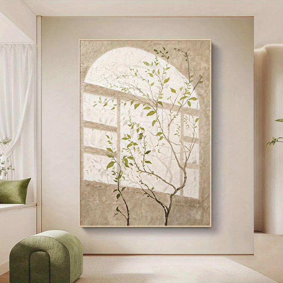 Elegant Japanese Botanical Canvas Art - Modern Minimalist Light And Shadow Wall Decor, Frameless, Suitable For Living Room, Bed