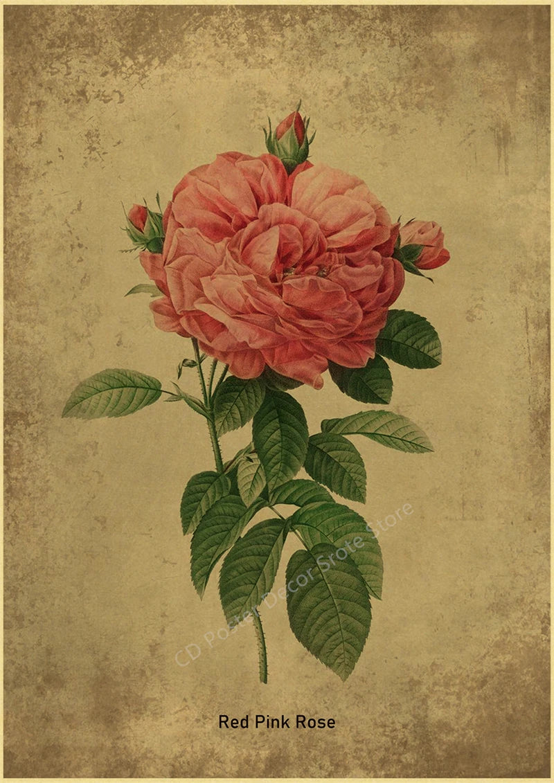Botanical Poster Herb Plants Floral Art Wall Painting Blue Butterfly Flower Retro Prints Rose Vintage Home Room Decor Picture