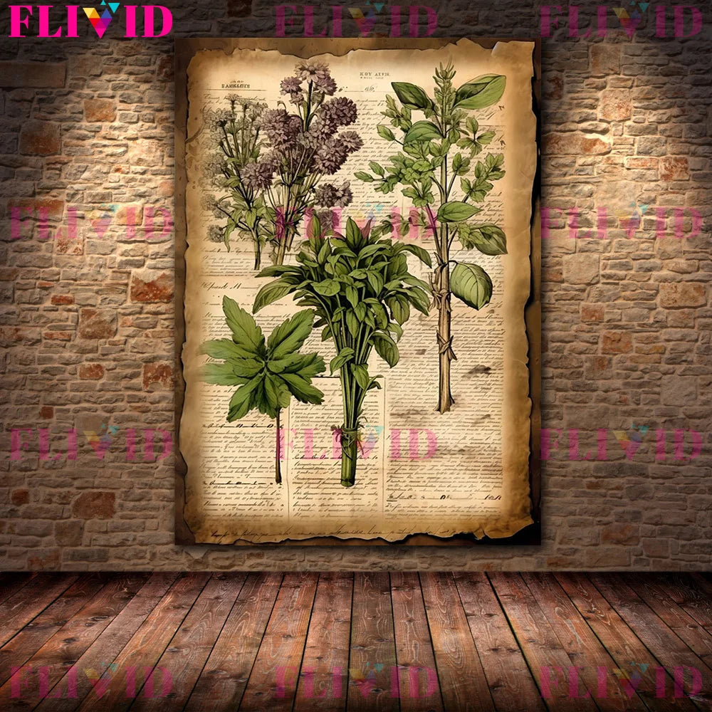 Botanical Junk Journal,Shabby Floral Art Poster And Print,Botanical Garden Vintage Wall Art Canvas Painting,Home Decor Unframed
