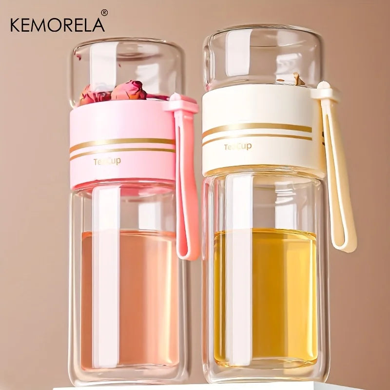 1PCS 520Ml Portable Glass Tea Infuser Double-Walled Borosilicate Glass Tea Mug with Stainless Steel Strainer Ideal for Office