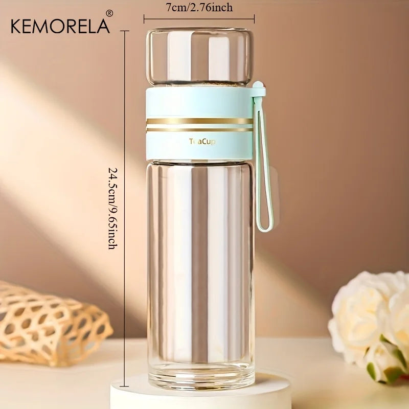 1PCS 520Ml Portable Glass Tea Infuser Double-Walled Borosilicate Glass Tea Mug with Stainless Steel Strainer Ideal for Office