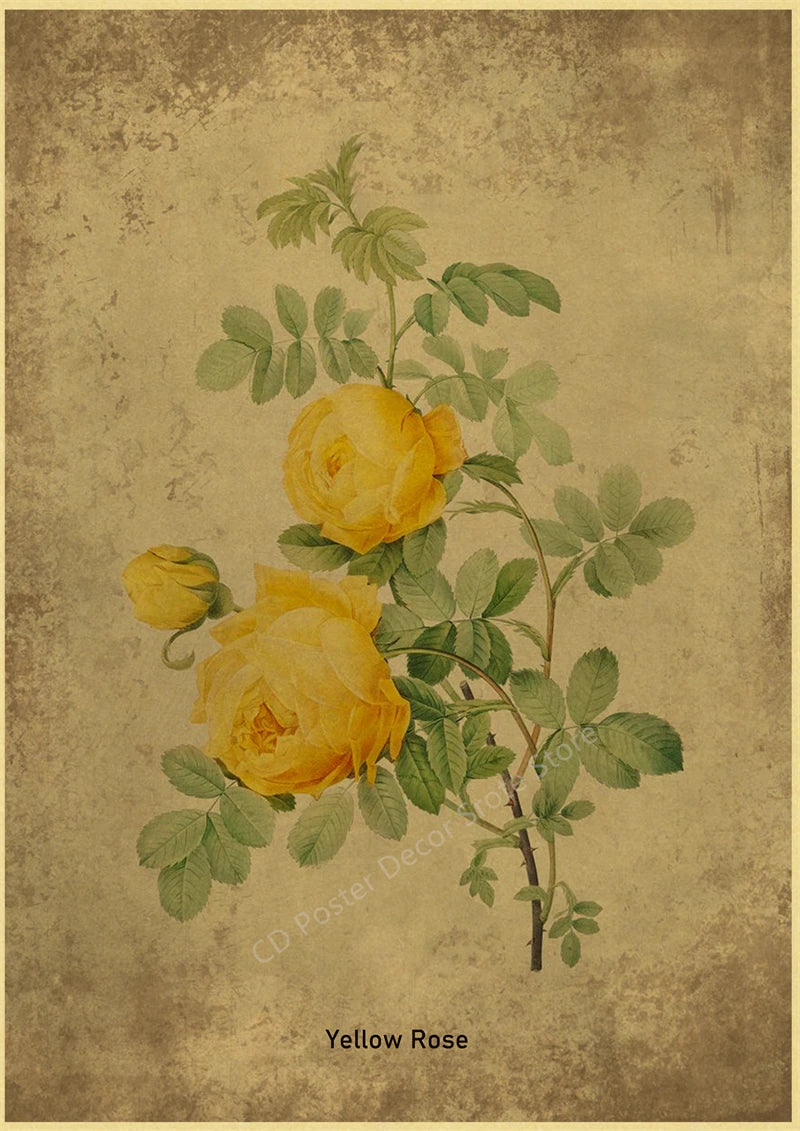 Botanical Poster Herb Plants Floral Art Wall Painting Blue Butterfly Flower Retro Prints Rose Vintage Home Room Decor Picture