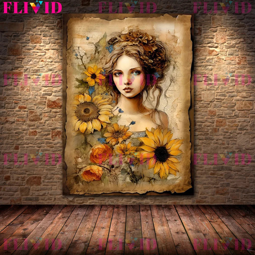 Botanical Junk Journal,Shabby Floral Art Poster And Print,Botanical Garden Vintage Wall Art Canvas Painting,Home Decor Unframed