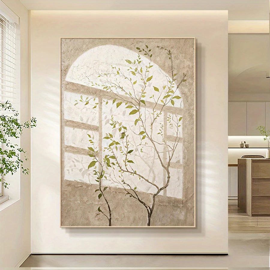 Elegant Japanese Botanical Canvas Art - Modern Minimalist Light And Shadow Wall Decor, Frameless, Suitable For Living Room, Bed