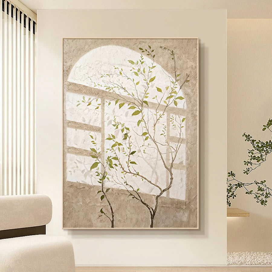 Elegant Japanese Botanical Canvas Art - Modern Minimalist Light And Shadow Wall Decor, Frameless, Suitable For Living Room, Bed