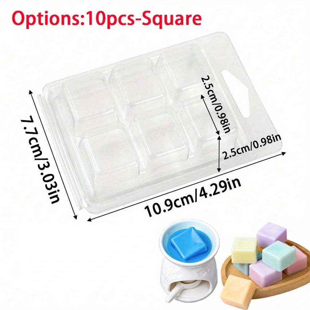 Wax Melt Molds-10 Pcs 6 Cavity Circular Clear Empty Plastic Wax Melt Clamshells for Wickless Wax Melt Candles DIY Candle Tool