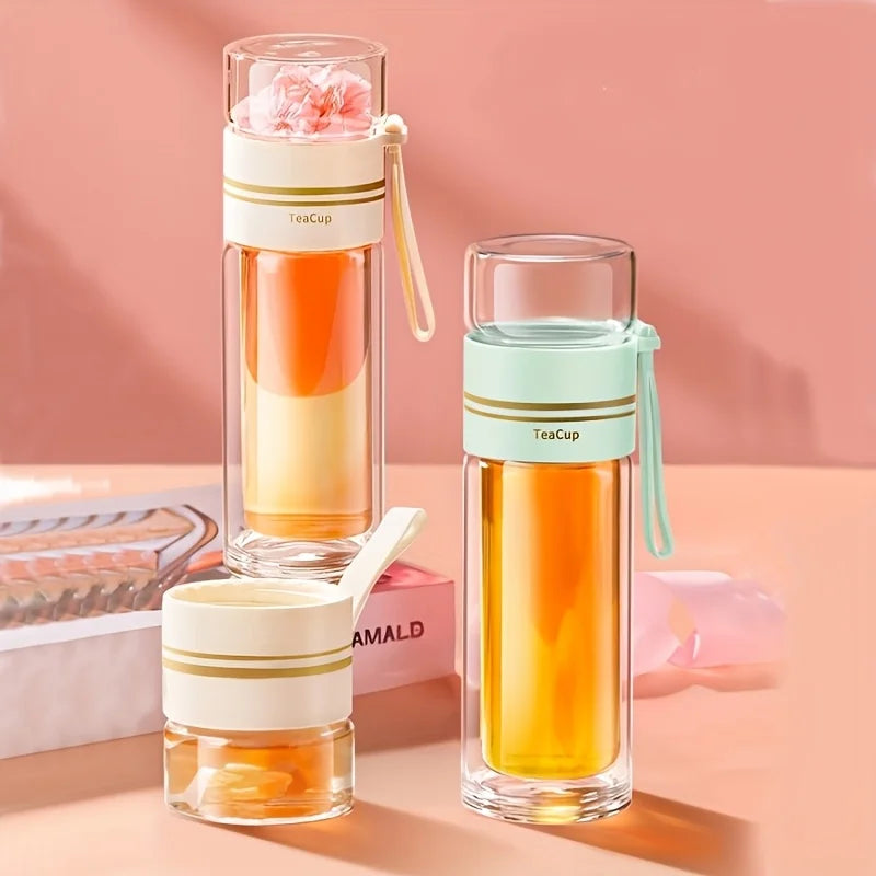 1PCS 520Ml Portable Glass Tea Infuser Double-Walled Borosilicate Glass Tea Mug with Stainless Steel Strainer Ideal for Office