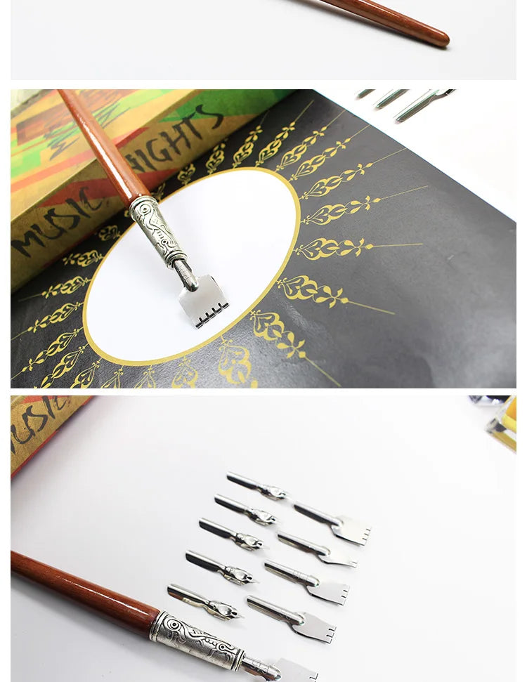 Arabic Calligraphy Pen Set – Includes Wooden Dip Pen, Antique Silver Holder, 10 Nibs and 2 Colors Ink Bottles
