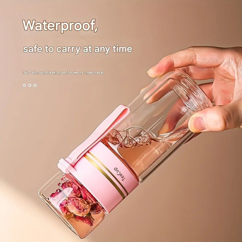 1PCS 520Ml Portable Glass Tea Infuser Double-Walled Borosilicate Glass Tea Mug with Stainless Steel Strainer Ideal for Office