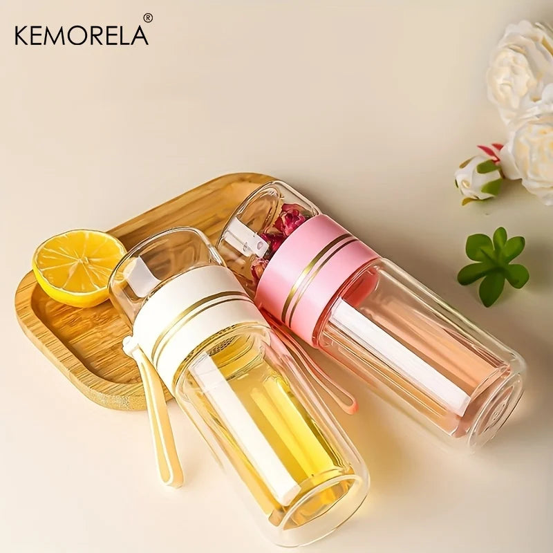1PCS 520Ml Portable Glass Tea Infuser Double-Walled Borosilicate Glass Tea Mug with Stainless Steel Strainer Ideal for Office