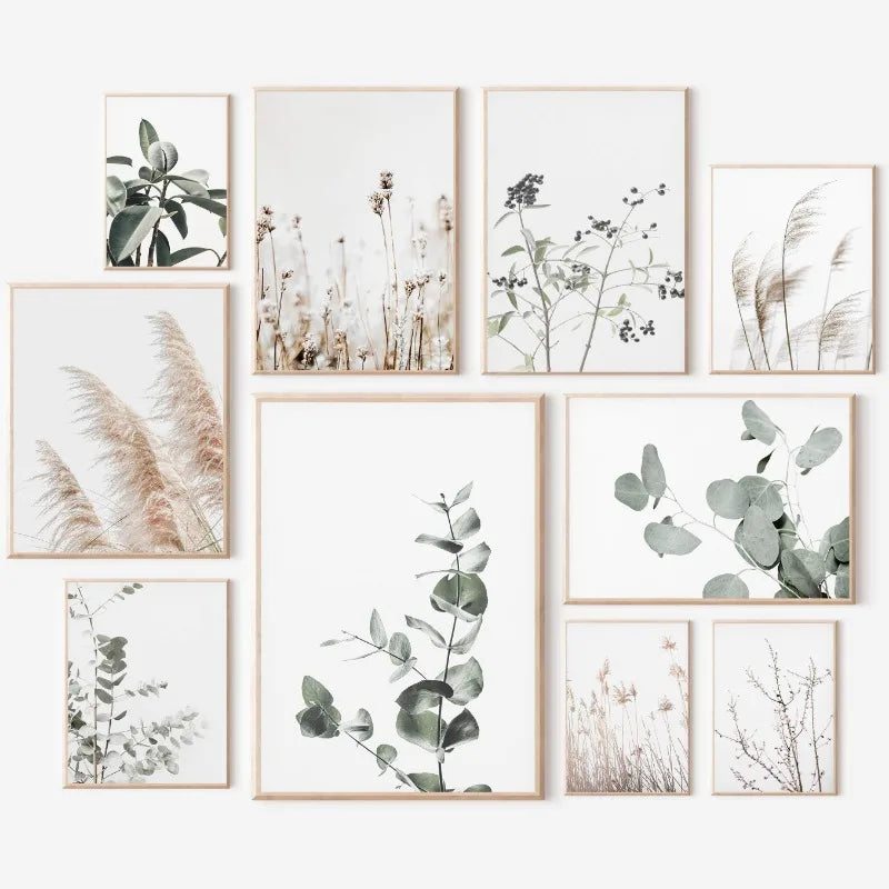 Modern Botanical Farmhouse Print Wall Art Eucalyptus Olive Branch Palm Leaves Neutral Nature Photography Living Room Home Decor