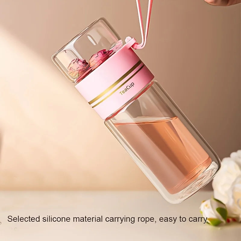 1PCS 520Ml Portable Glass Tea Infuser Double-Walled Borosilicate Glass Tea Mug with Stainless Steel Strainer Ideal for Office