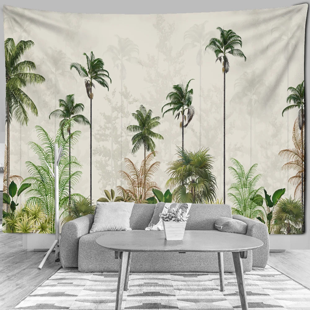 Tropical Botanical Garden Tapestry Wall Hanging Bohemian Style Natural Scenery Palm Tree Wall Art Aesthetic Decor