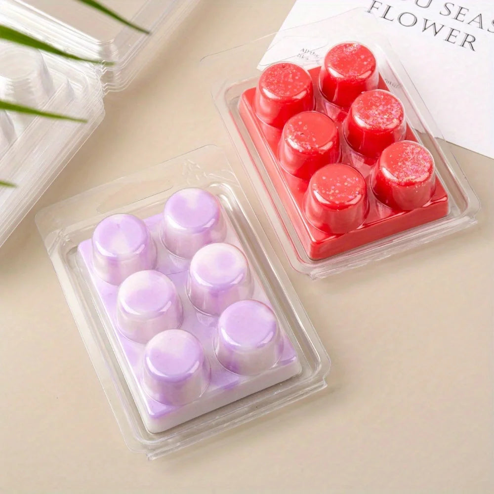 Wax Melt Molds-10 Pcs 6 Cavity Circular Clear Empty Plastic Wax Melt Clamshells for Wickless Wax Melt Candles DIY Candle Tool