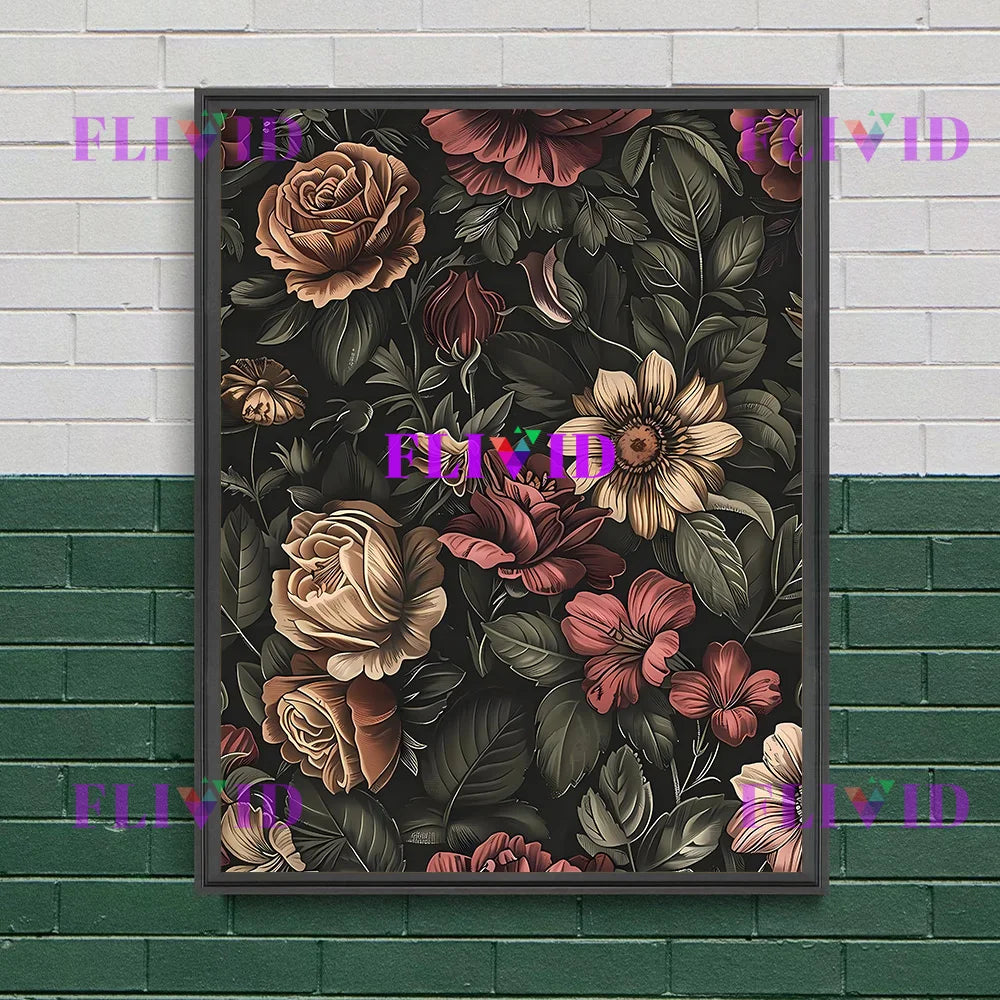 Floral Bouquet Art Print Lush Colorful Flowers Vintage Wall Art Canvas Painting, Abstract Art Poster Print Chic Botanical Decor