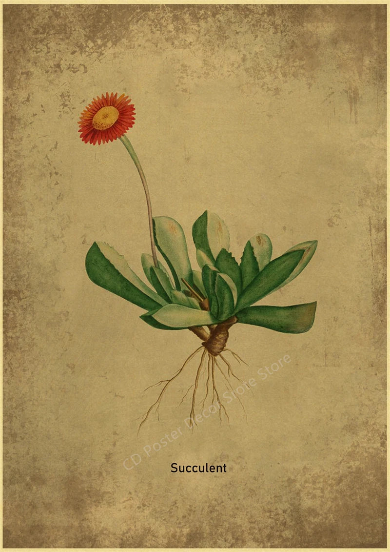 Botanical Poster Herb Plants Floral Art Wall Painting Blue Butterfly Flower Retro Prints Rose Vintage Home Room Decor Picture
