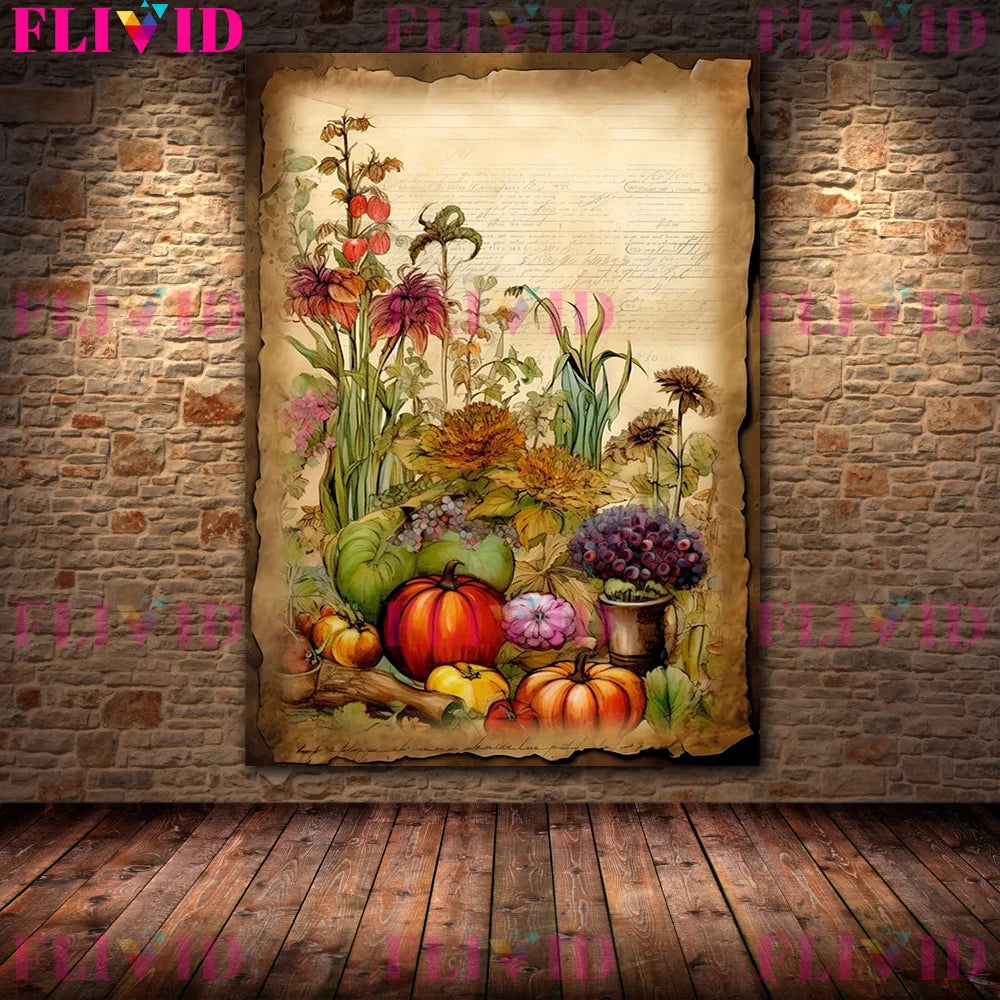 Botanical Junk Journal,Shabby Floral Art Poster And Print,Botanical Garden Vintage Wall Art Canvas Painting,Home Decor Unframed