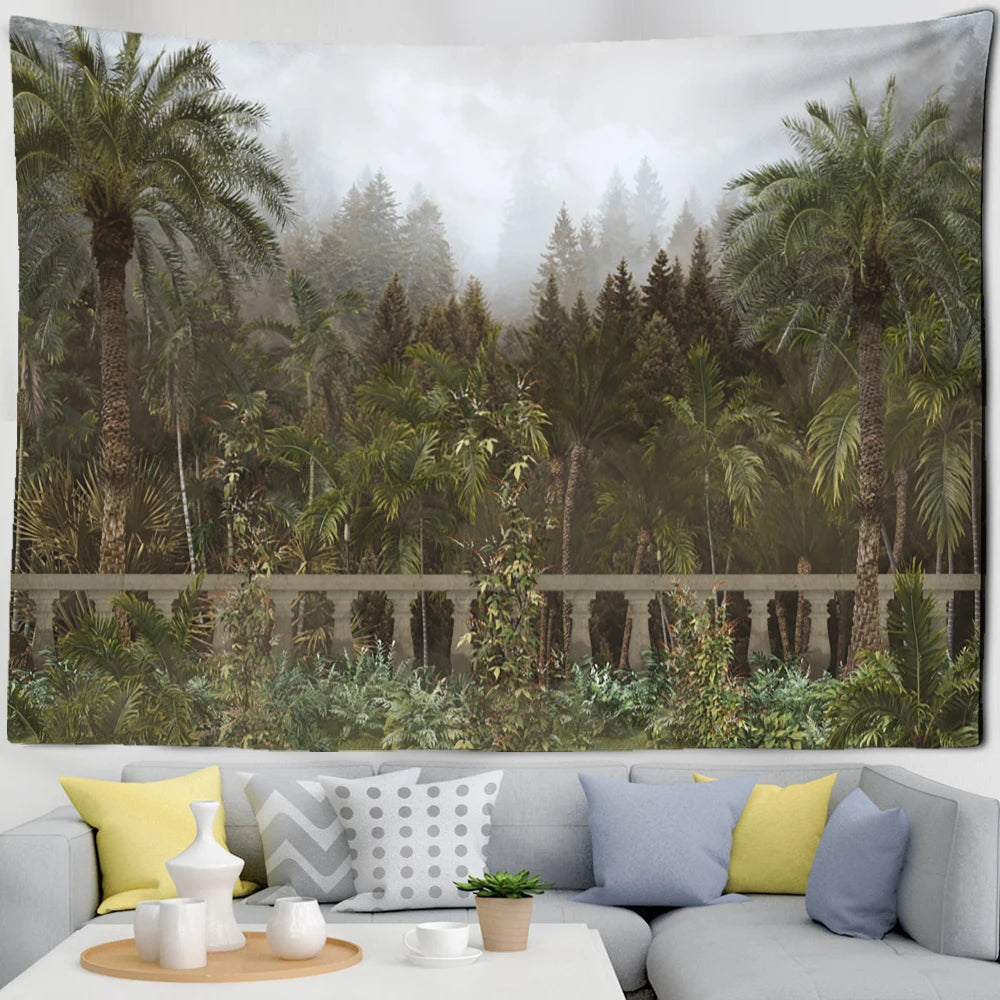 Tropical Botanical Garden Tapestry Wall Hanging Bohemian Style Natural Scenery Palm Tree Wall Art Aesthetic Decor