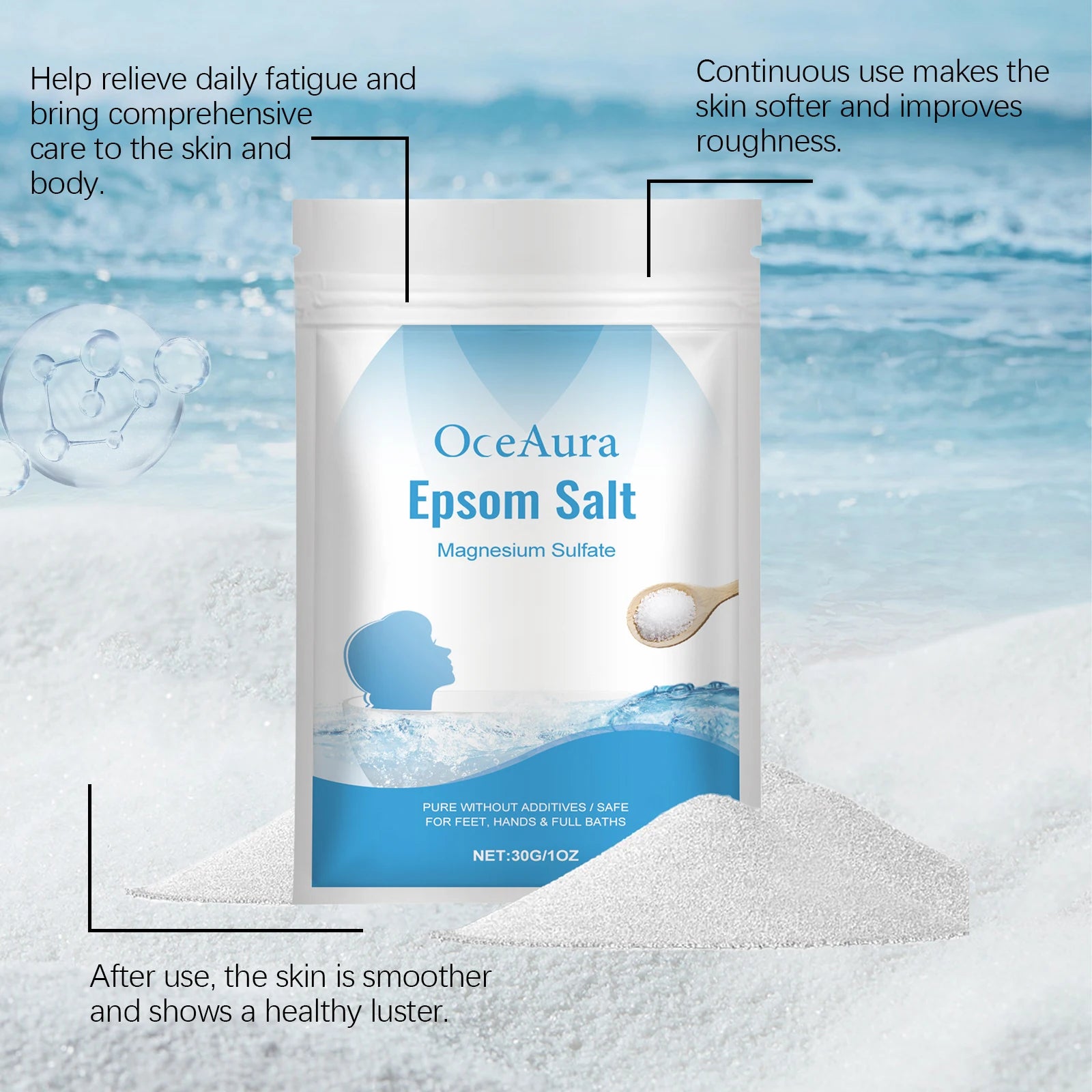 Epsom Salt with Bubbles for Bath Magnesium Sulfate Bath Crystals for Muscle Recovery&Relaxation Relief Moisturizing Exfoliating
