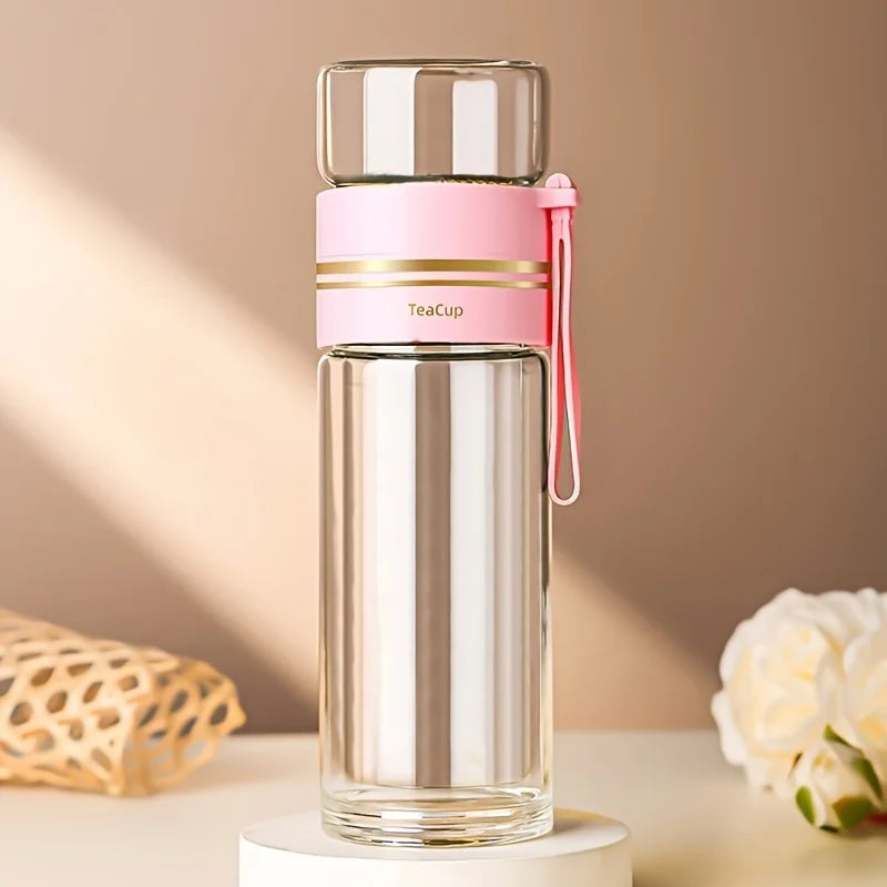 1PCS 520Ml Portable Glass Tea Infuser Double-Walled Borosilicate Glass Tea Mug with Stainless Steel Strainer Ideal for Office