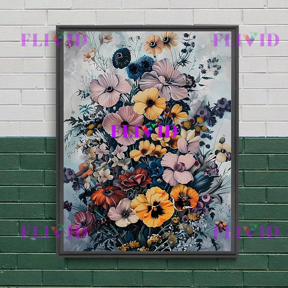 Floral Bouquet Art Print Lush Colorful Flowers Vintage Wall Art Canvas Painting, Abstract Art Poster Print Chic Botanical Decor